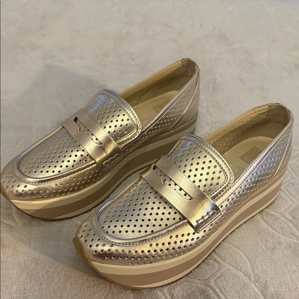 Dolce Vita Silver Perforated Platform Loafers